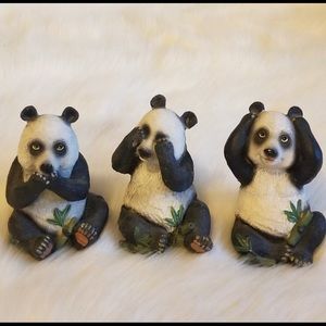 3 Resin Panda Bears "Speak, See, Hear No Evil"